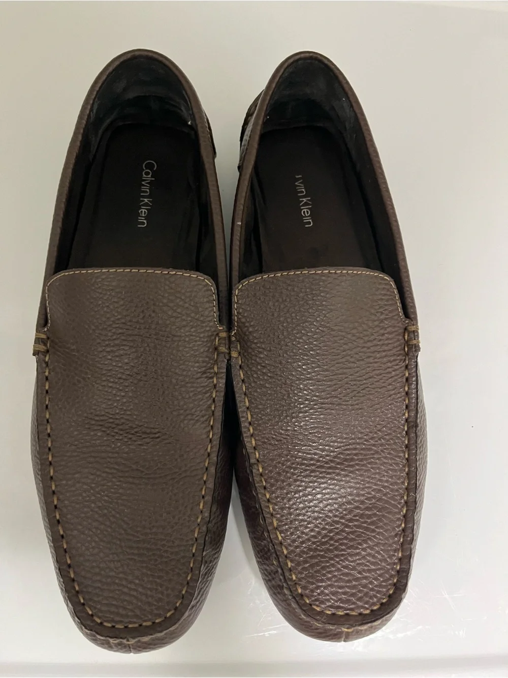 Calvin Klein Men's Dark Brown Pebbled Leather Slip-On Loafers